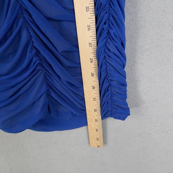 Nookie Dress Womens Medium Blue Ruched Mesh Vision Bodycon Mini Cocktail NWT - Picture 9 of 10